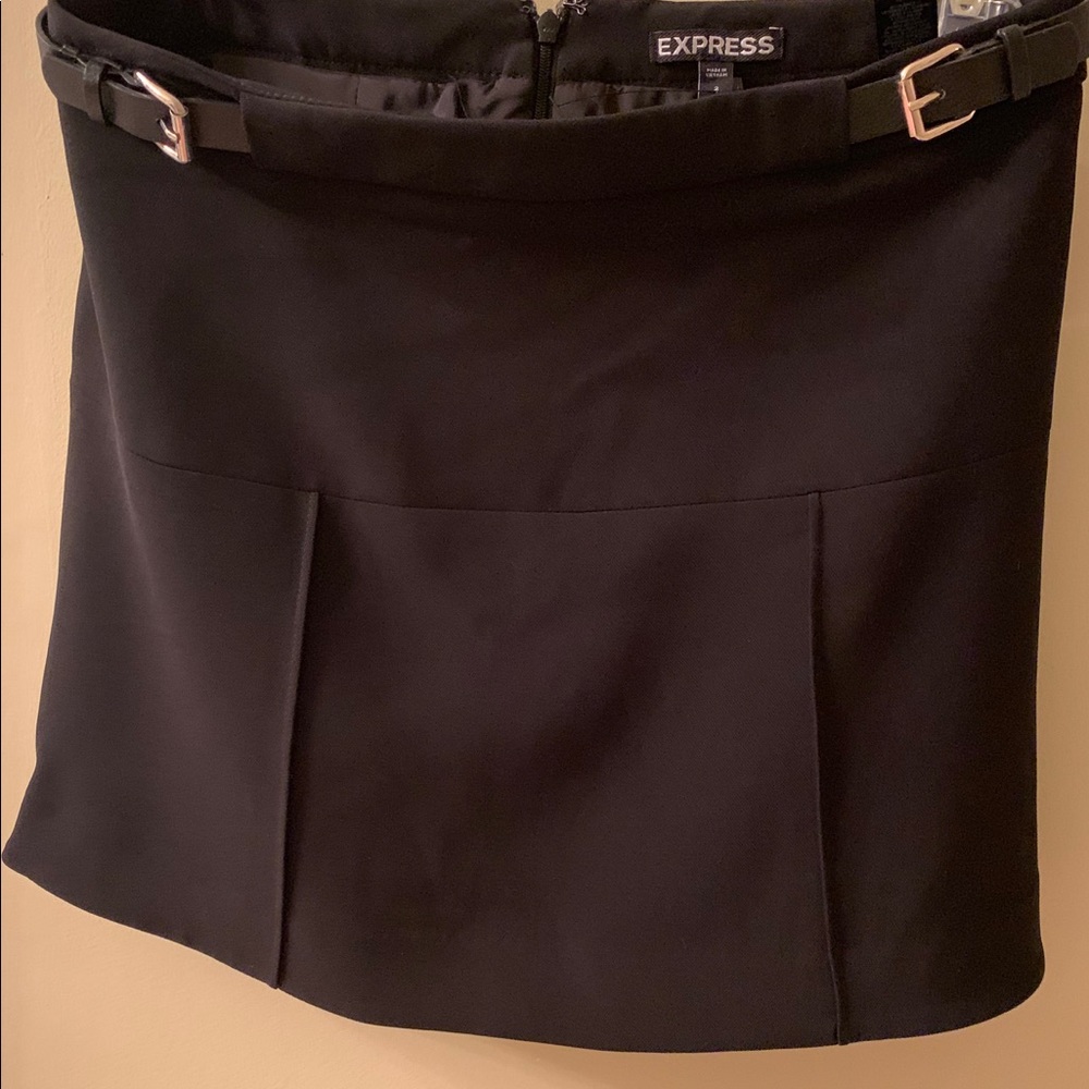 Express Pleated Black Skirt with Belt Detail